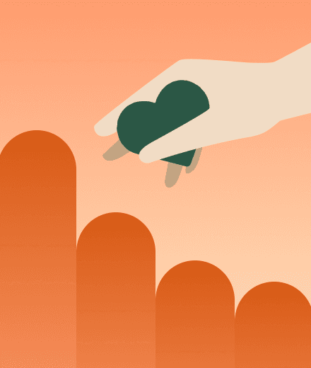 Illustration of a hand holding a heart above a series of steps.