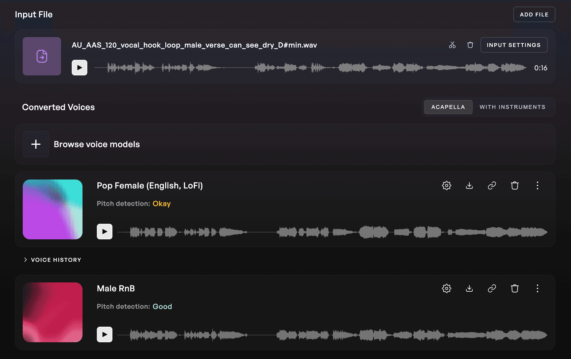 The Female Pop Country and Male Strained Rock voices on Kits AI