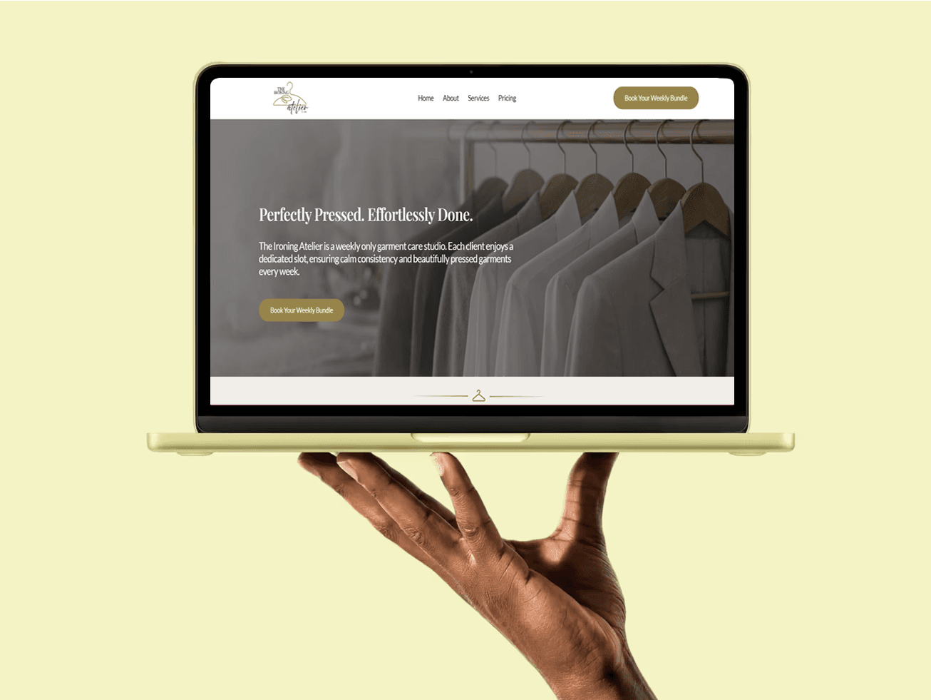 mockup of The Ironing Atelier website