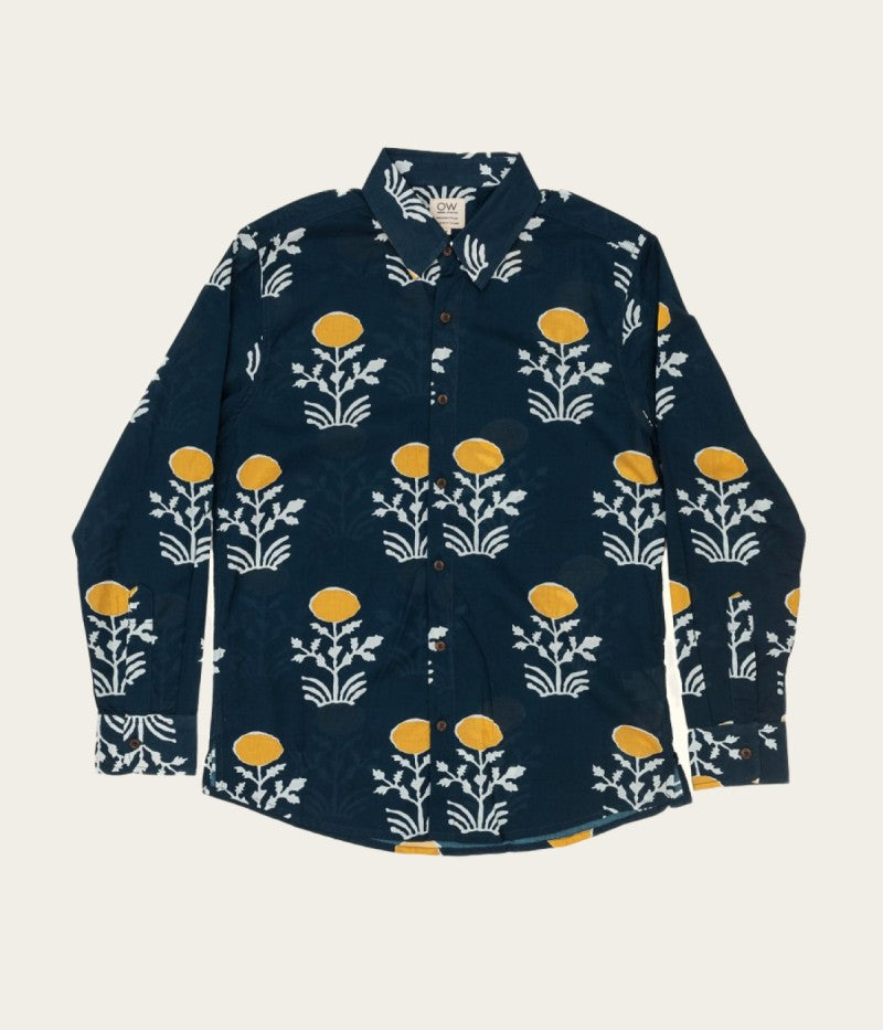 kavi hand-printed long sleeve shirt in blue