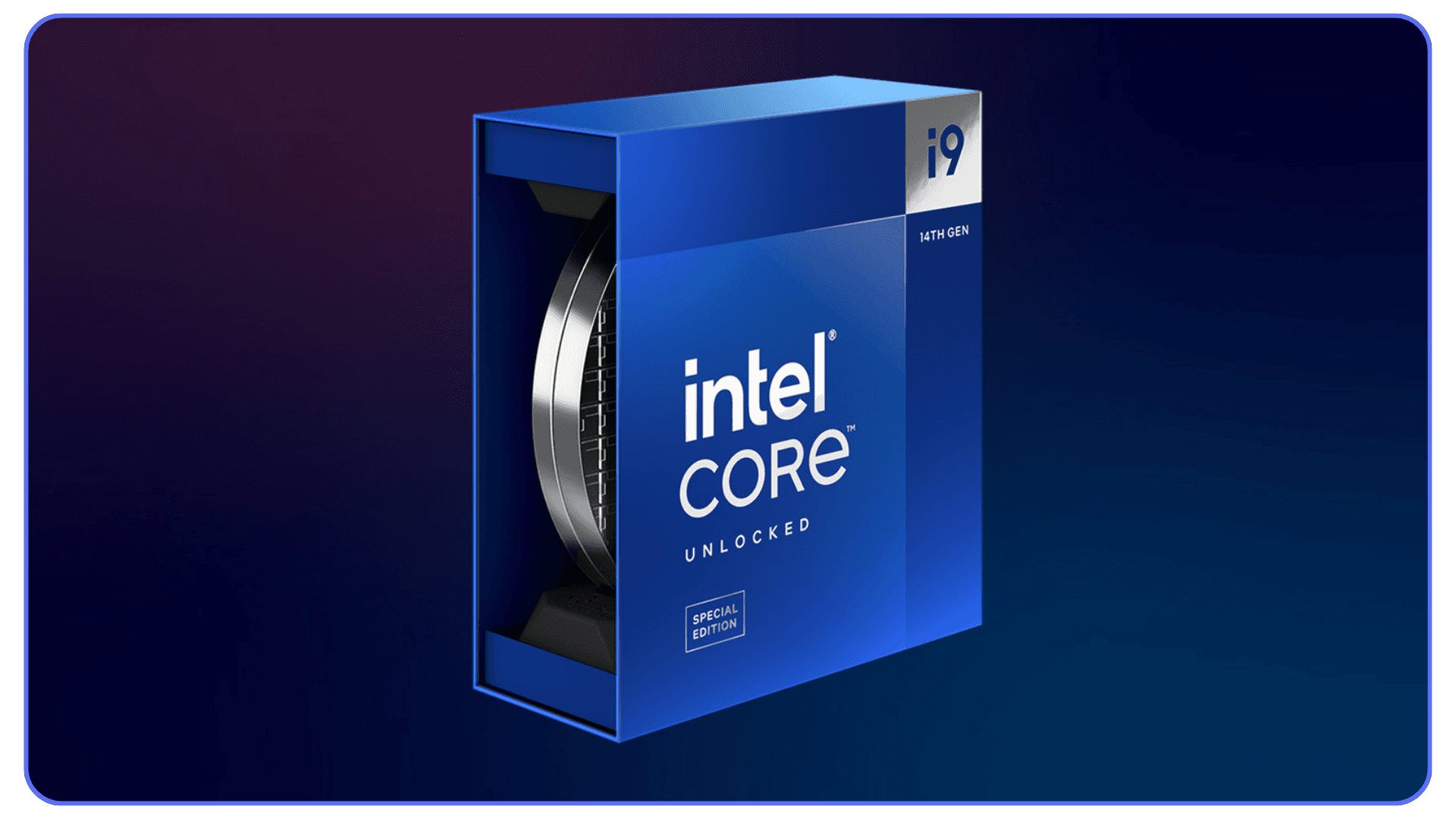 Intel Core i9 14th Gen processor box with blue gradient background