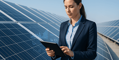 Professional reviewing solar compliance data