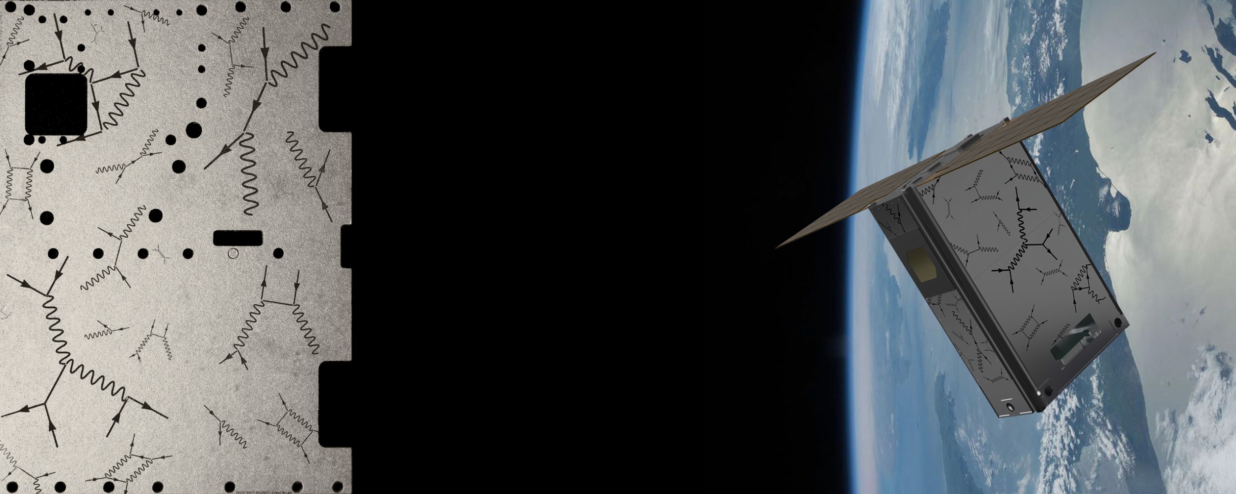 header image of the PACE / Feynman body panel and a simulation of the satellite