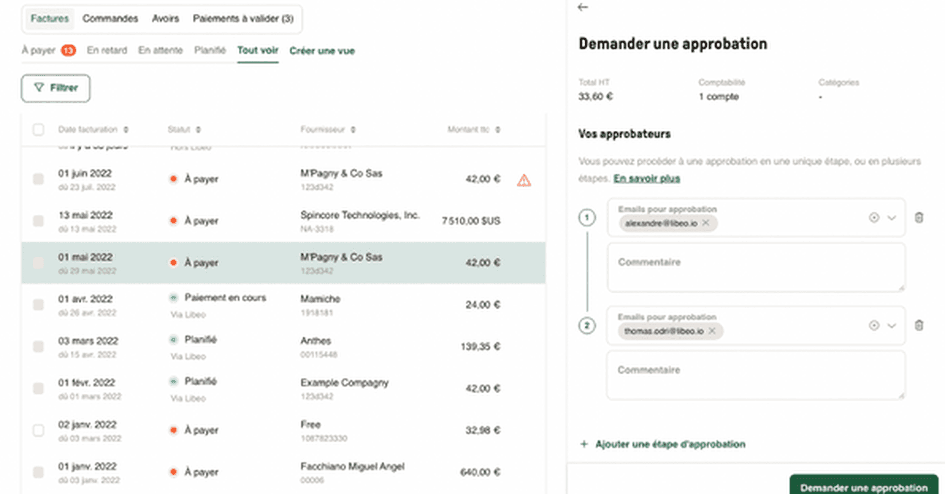 Demande d'approbation paiement