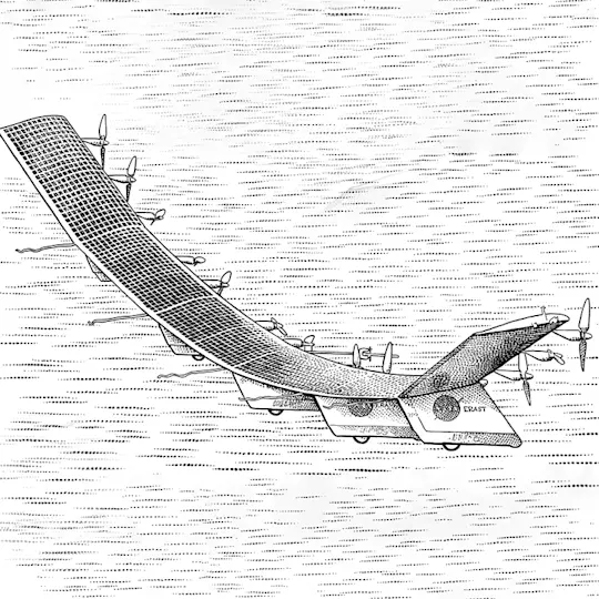 Solar-powered airplane over open sky