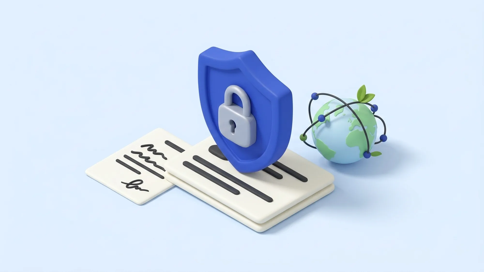 Illustration 3D de la conformité RGPD d'une relation client externalisée