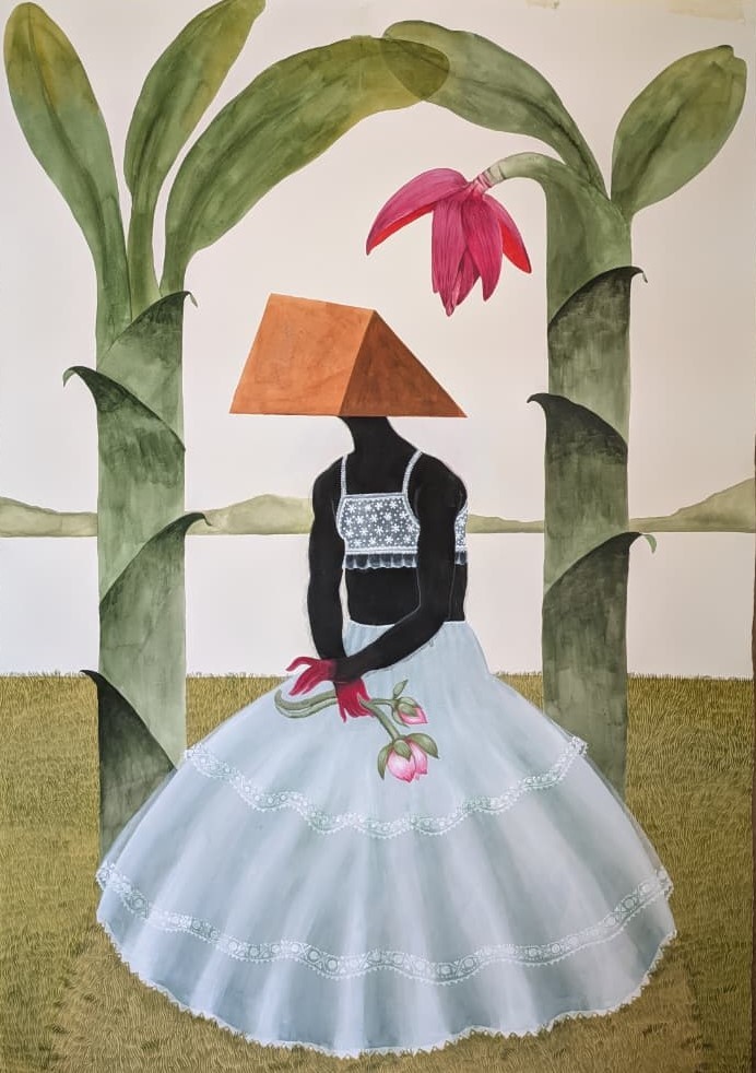 herd of sheep on road painting