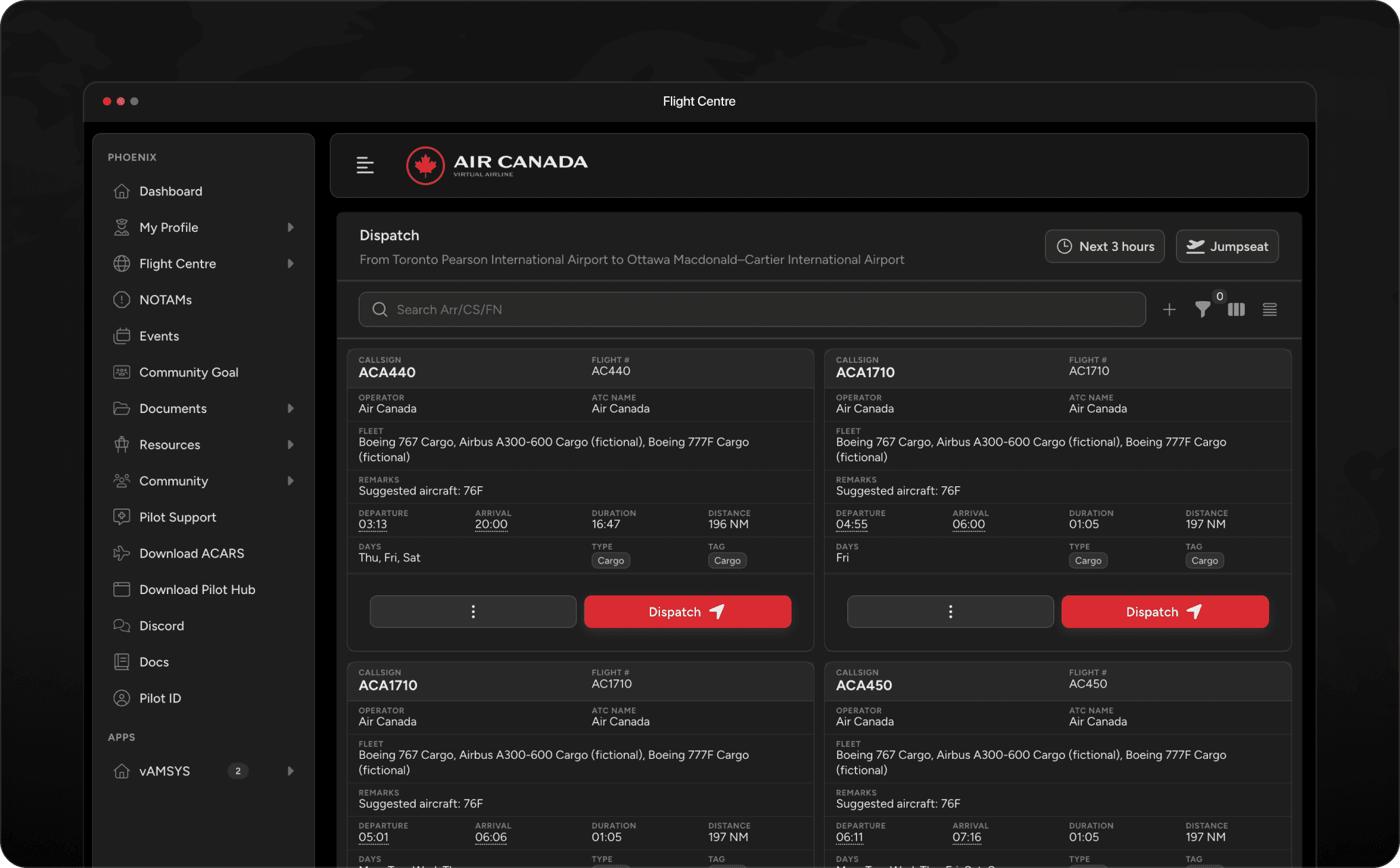 Virtual Air Canada VAMSYS