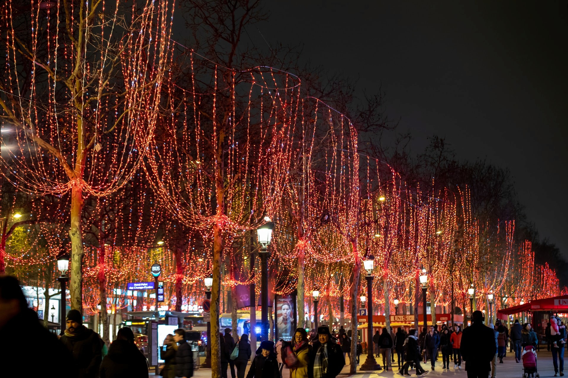 stock photo of Champs Elysees at night.