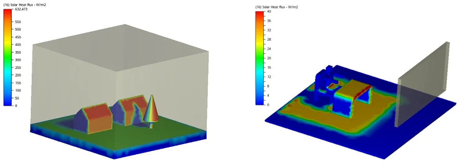 Exterior (L) and Interior (R) Solar�Radiation Levels (Courtesy of Autodesk CFD)