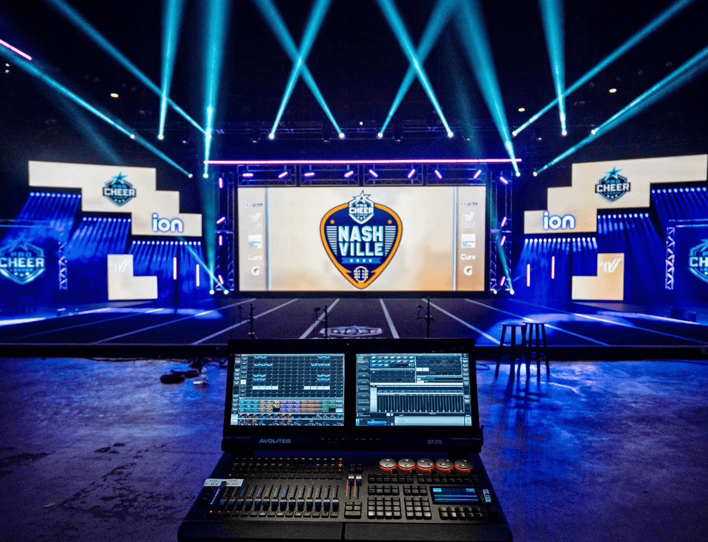 Technical stage design blueprints and sketches for an UpLight Technologies event production