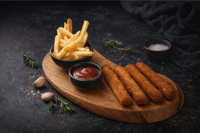 fried food on brown wooden tray