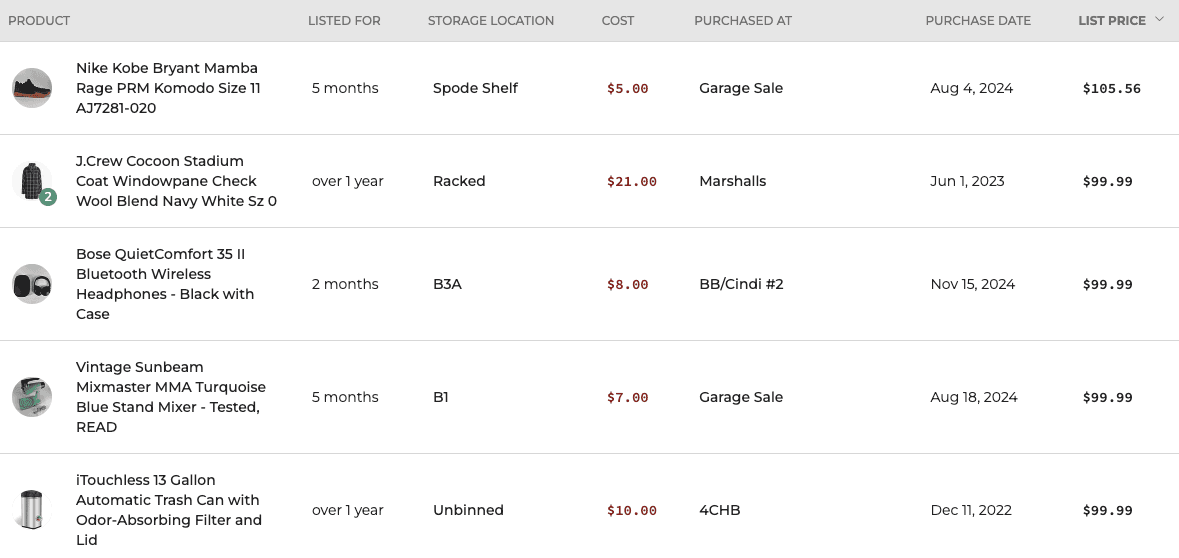 A list of active listings managed by Flipwise