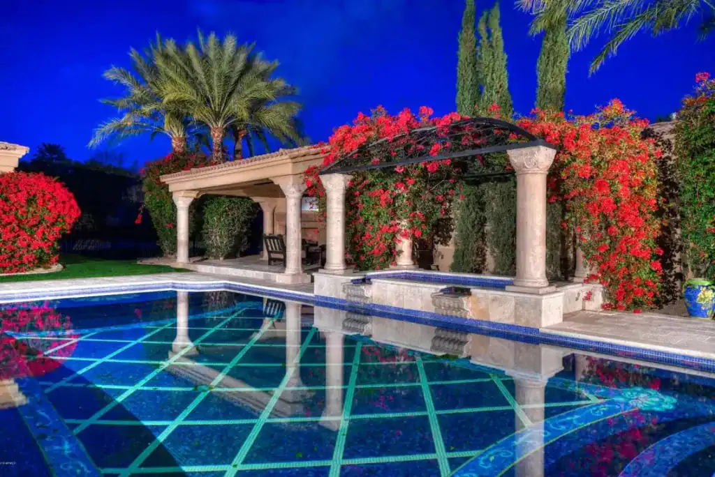 Custom Italian mosaic pool with elegant design in Paradise Valley, Arizona.