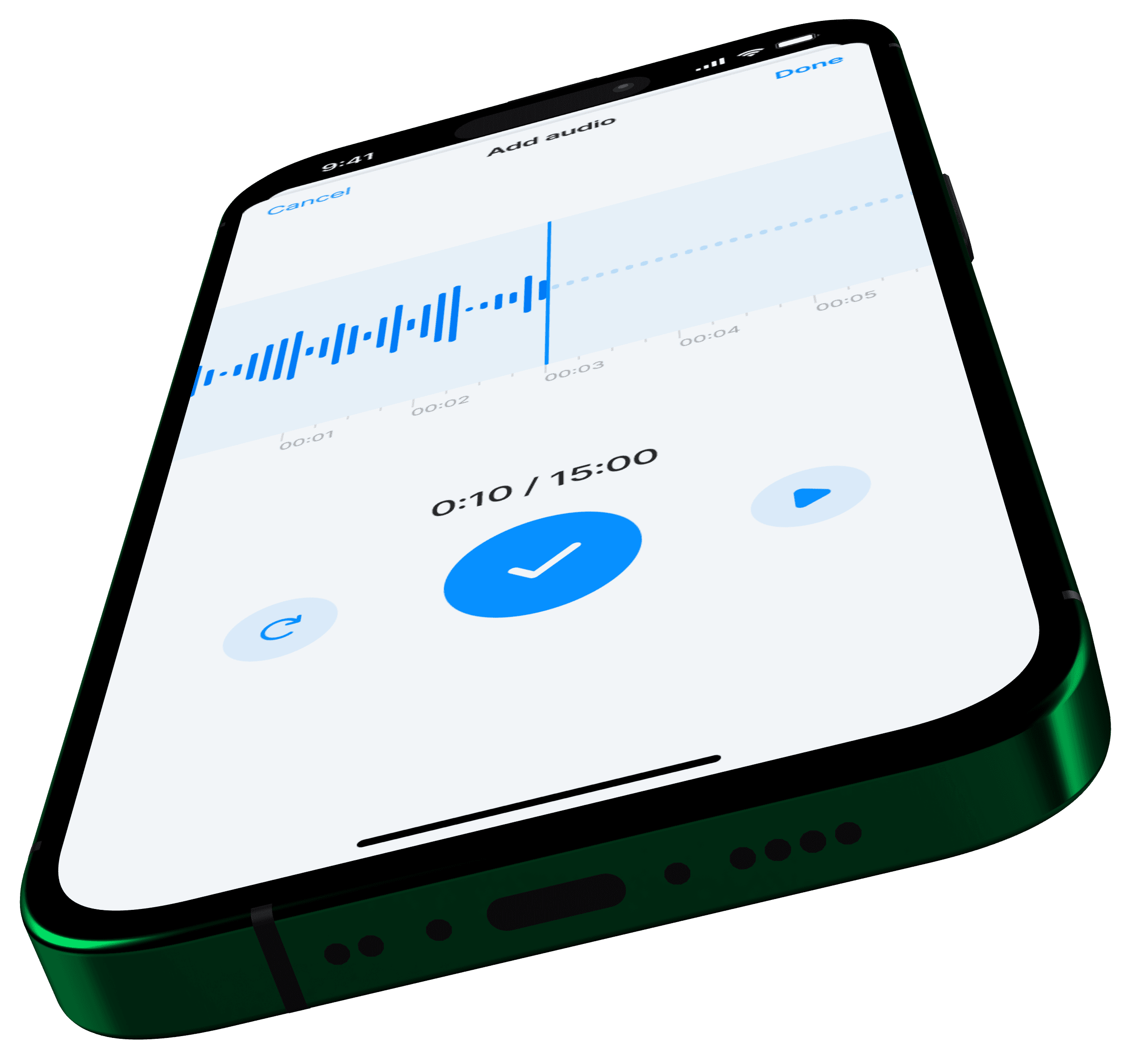 iPhone mockup of the voice recording feature of the app