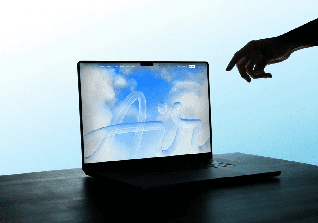 Homepage design for Air showcasing 3D glass typography and GSAP-powered scrollytelling.