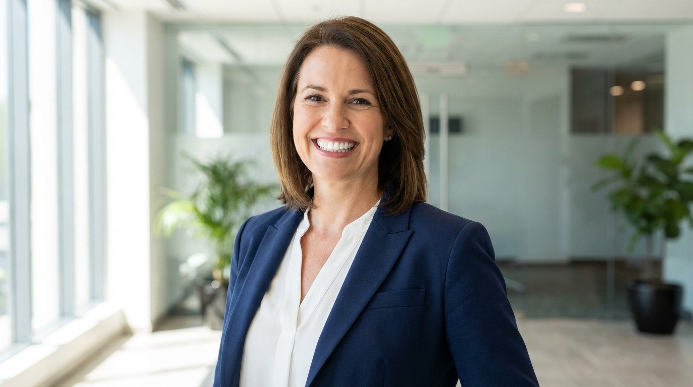 Professional adult displaying successful Invisalign results with straight smile and confident professional appearance