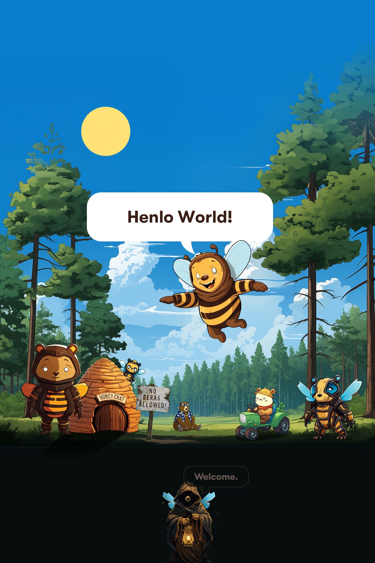 Ridiculous bears dressed as bees in order to get into a beehive.