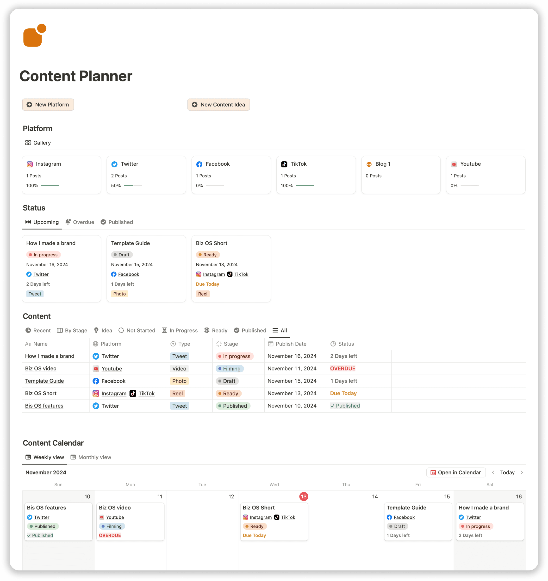 Social Media Planner Commerce Business OS Notion Template