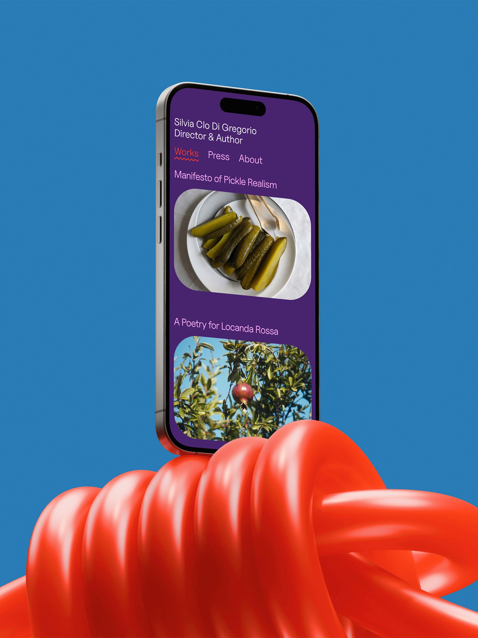 Website mockup on mobile showcasing two of Silvia Clo's projects.