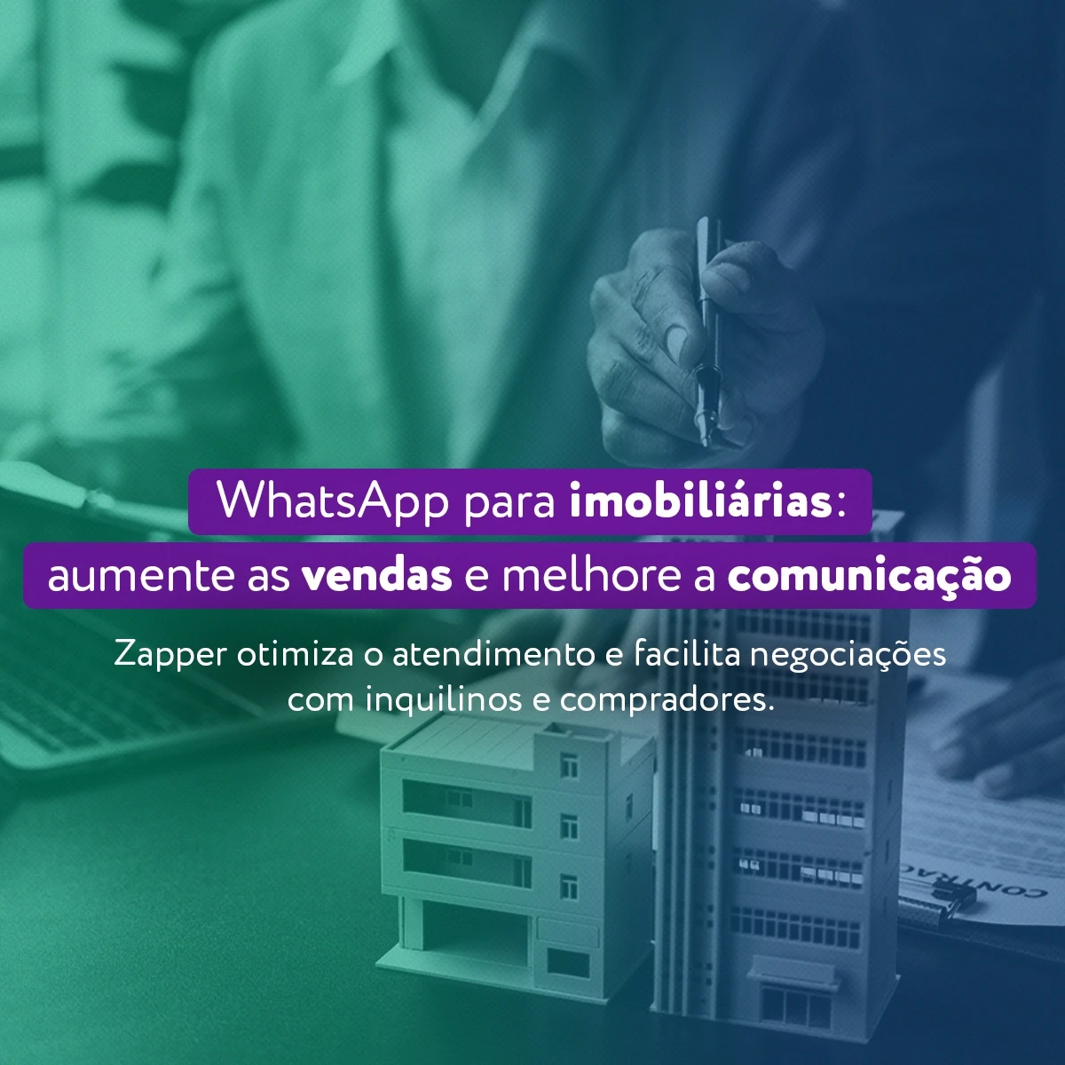 Gestores do setor imobiliário discutindo estratégias via WhatsApp corporativo