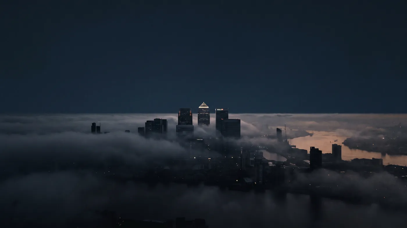 Towers in fog