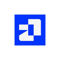 Abstract white geometric shapes on a vibrant blue background.