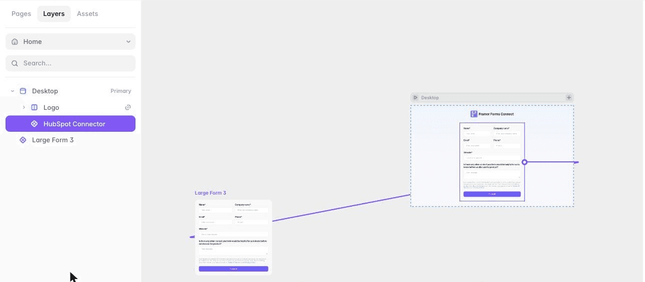 A custom multi-field form designed in Framer