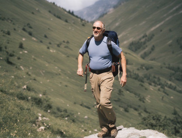 Senior man rucking in nature