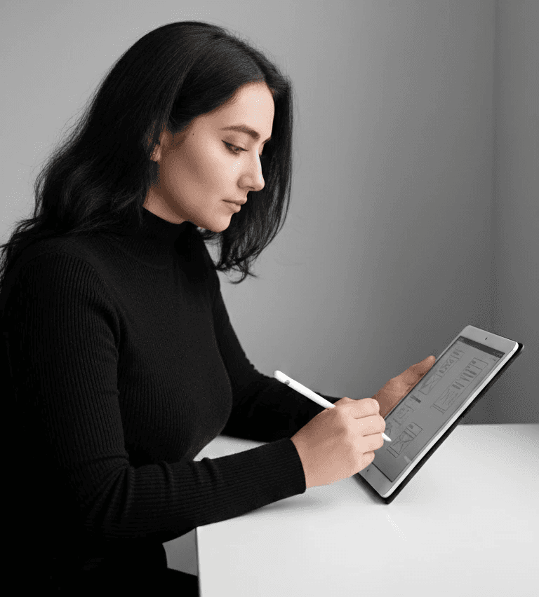 Portrait of portfolio creator – back view