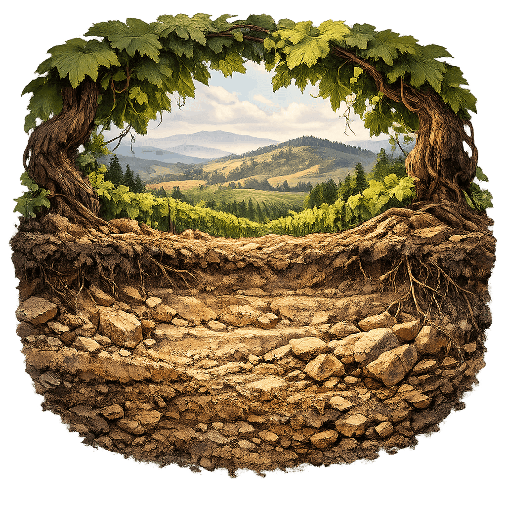 Detailed graphic of the Ribbon Ridge wine region.