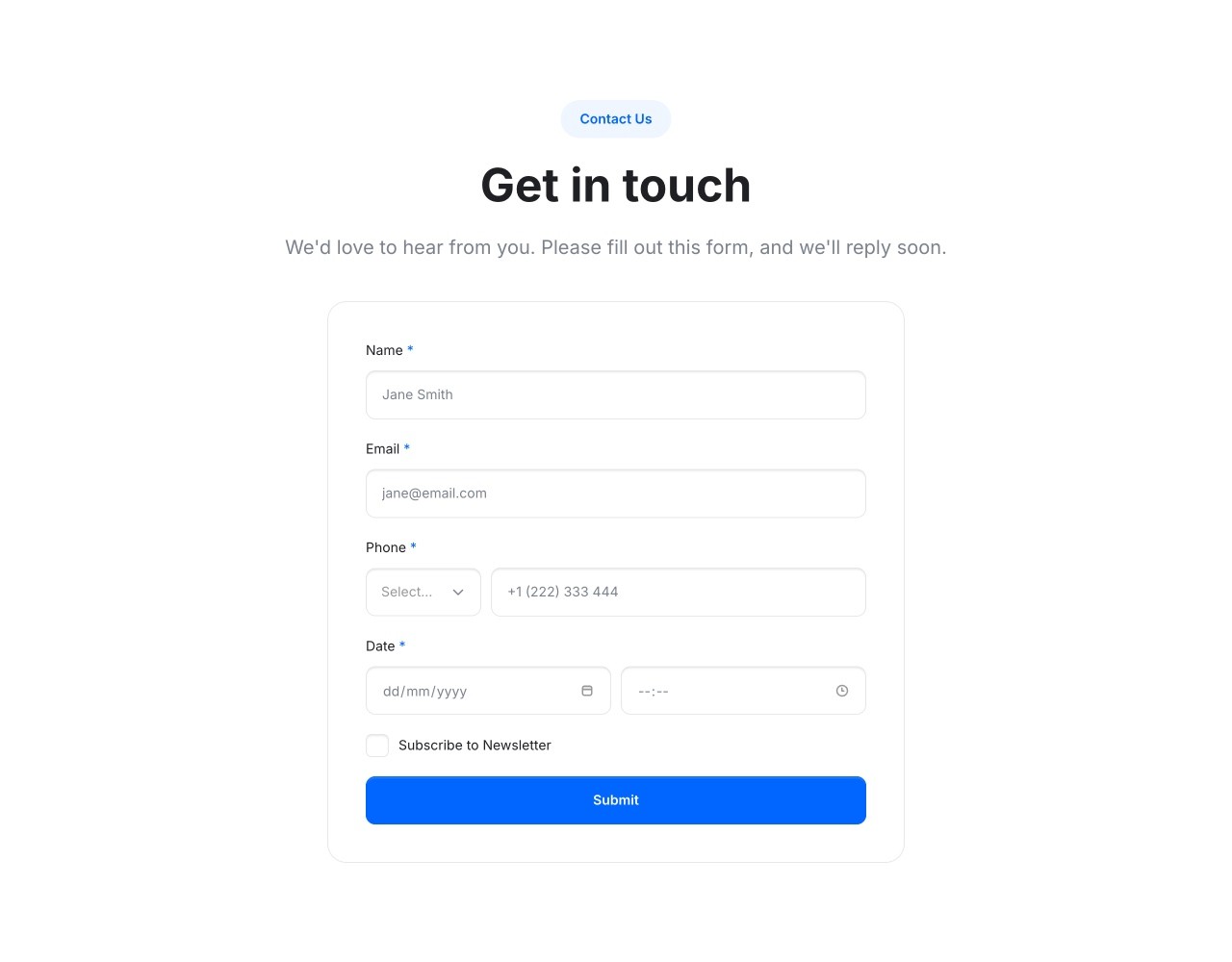 Framer Contact Section - Frameblox UI