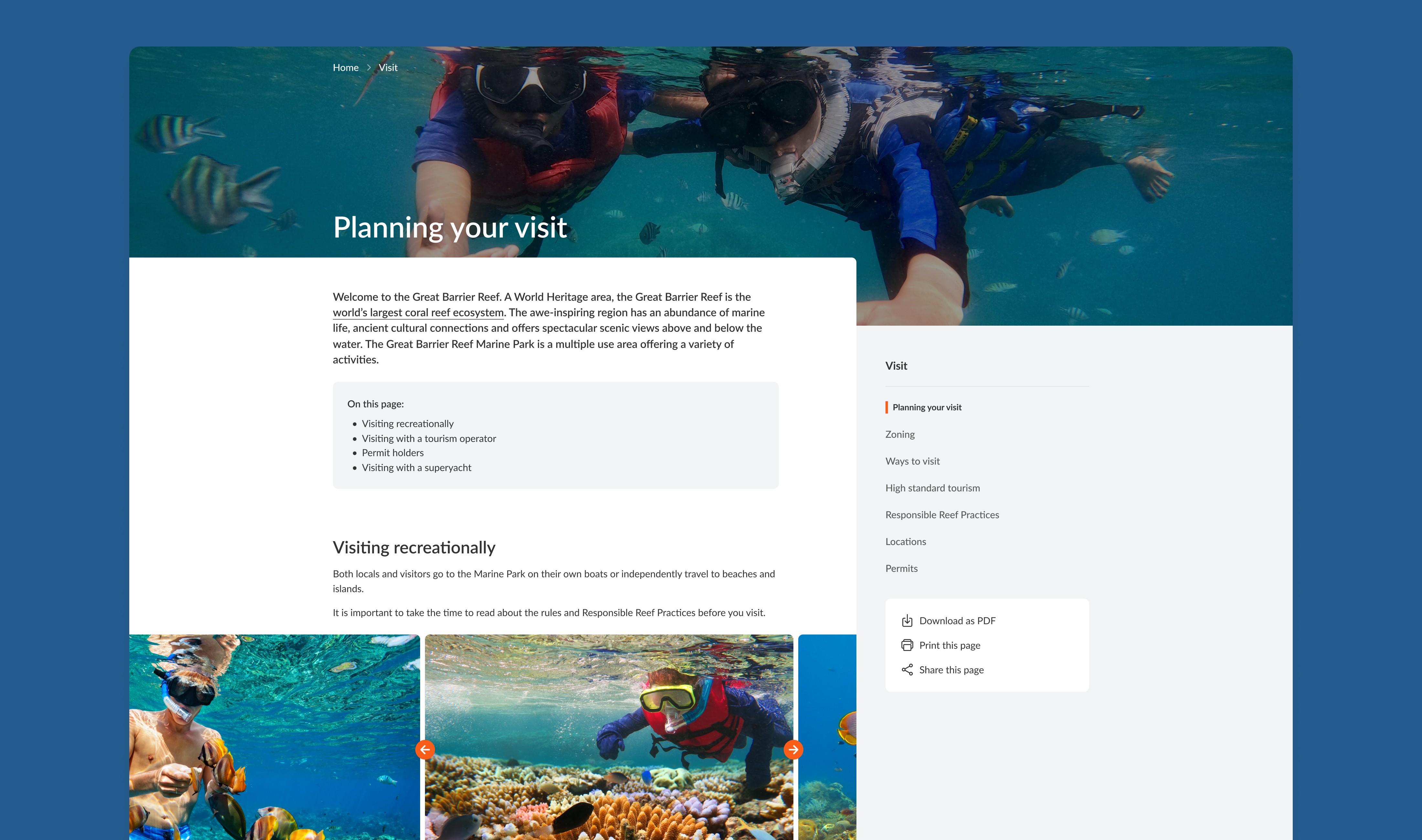 Web Design - Great Barrier Reef Marine Park Authority