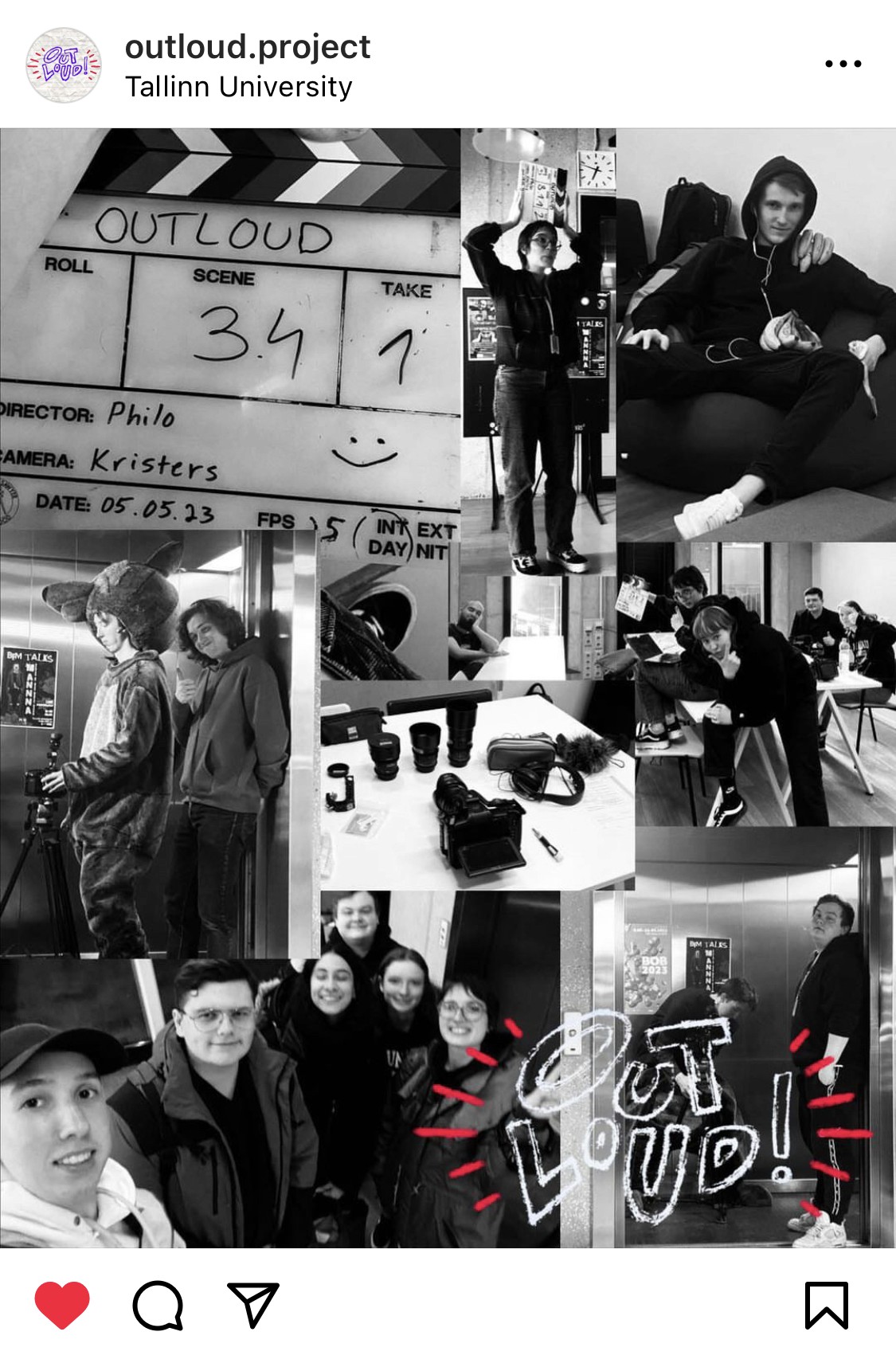 Screenshot of an Instagram post of the project, showing a collage of images taken from the set of filming our project's short film.