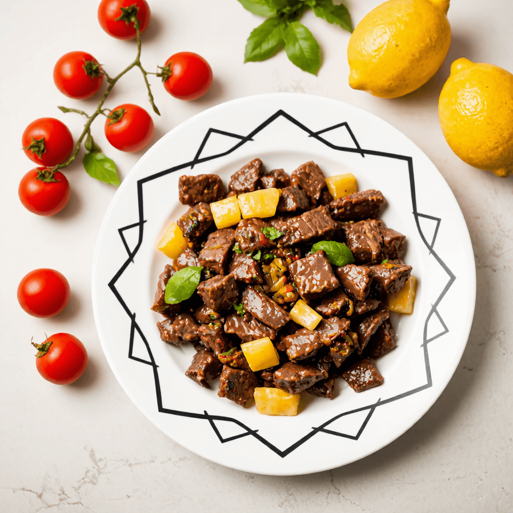 product photography of a plate of stir-fried beef