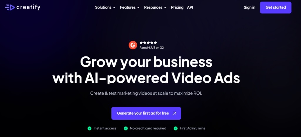 Creatify AI dashboard showing product URL input and AI avatar selection for UGC ad creation
