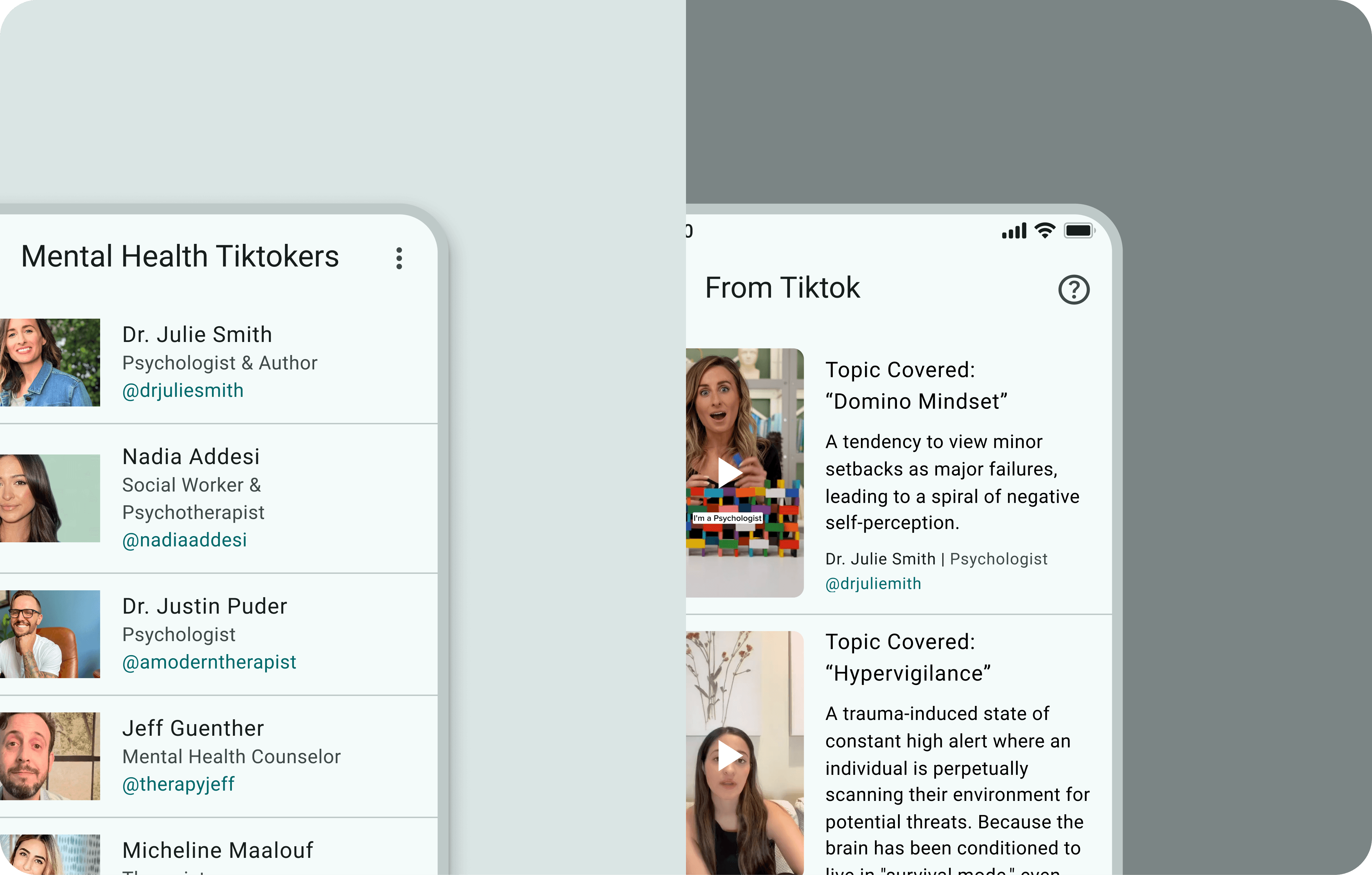 Side-by-side UI update for video cards, transitioning from a simple creator list to a detailed view with topic titles and educational summaries.