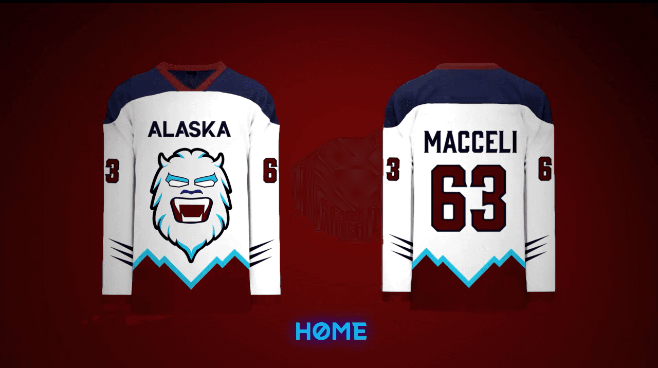 An image of the away jerseys for the Alaska Yetis.