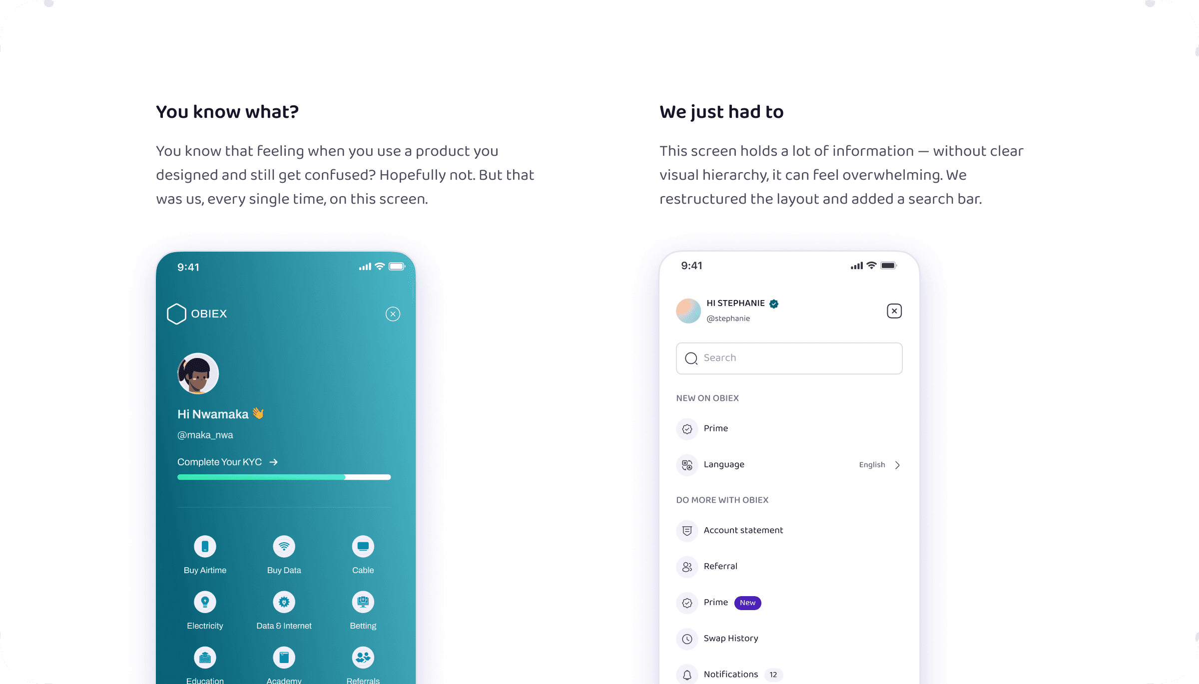 After screen from the Obiex mobile app redesign comparison.