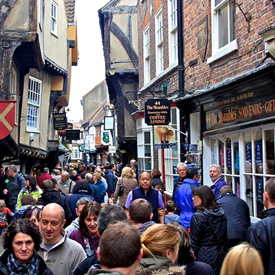 A view of a busy street, The shambles in york Yorkshire