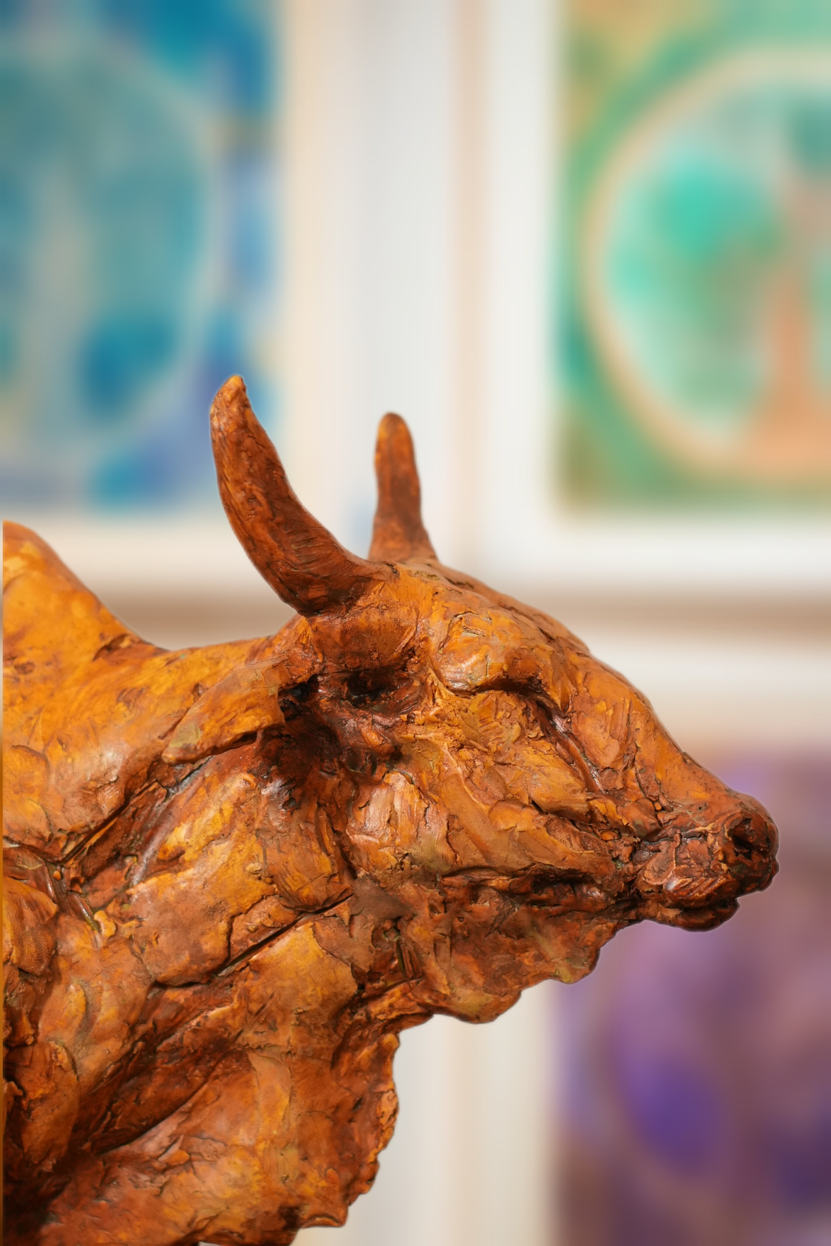 portrait sculpture of a cow