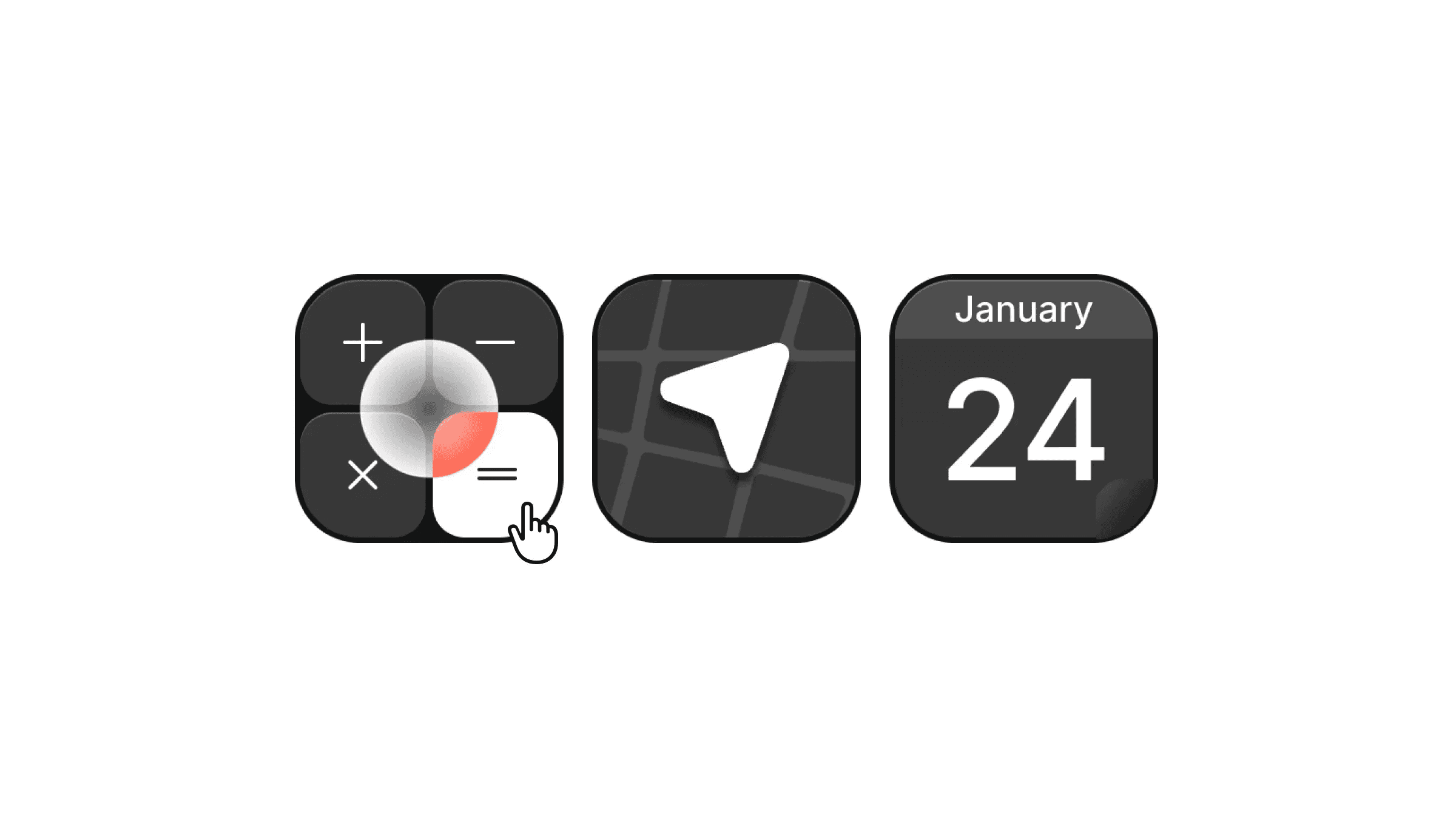 ⁠iOS icons: calculator pressed, navigation, calendar January 24