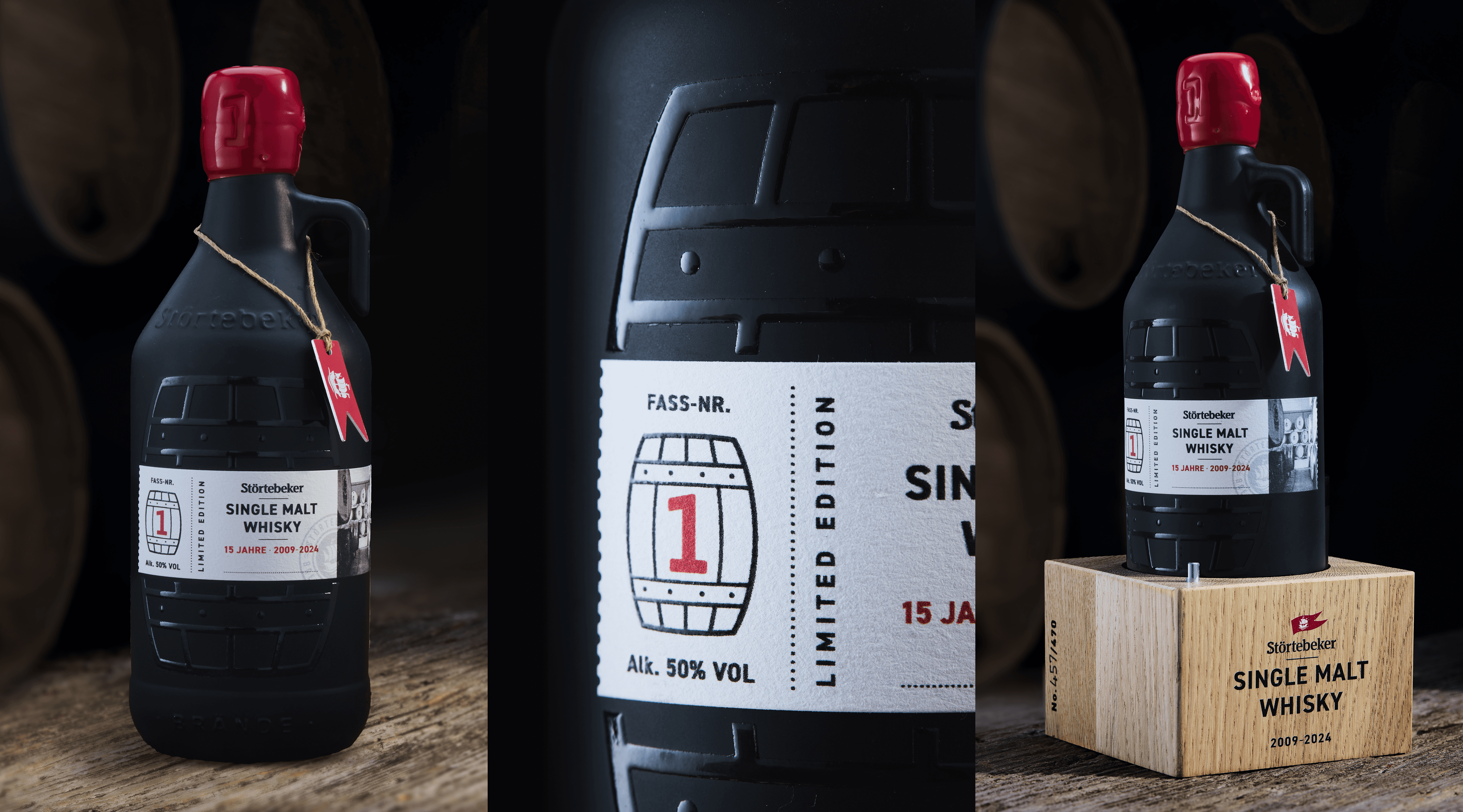 Störtebeker Single Malt Whisky bottle with red cap.