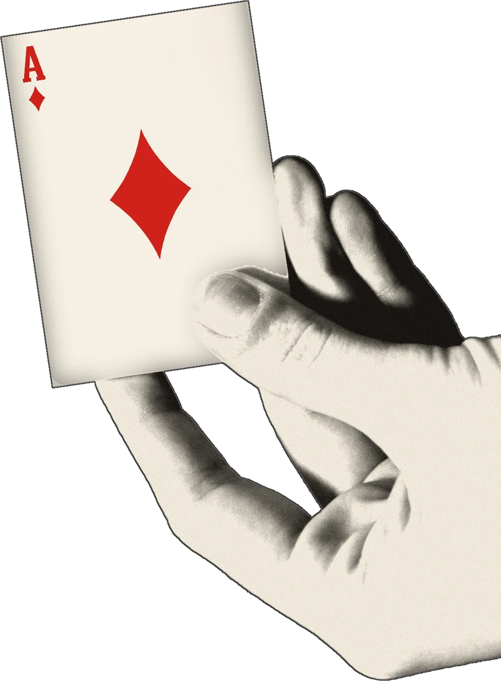 A hand holding up the ace of diamonds