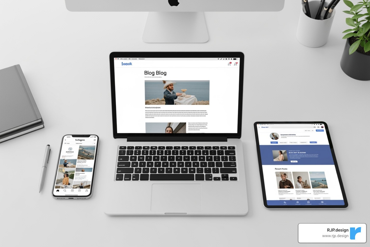 consistent visual identity across Instagram, Facebook, and a blog post - digital presence for business
