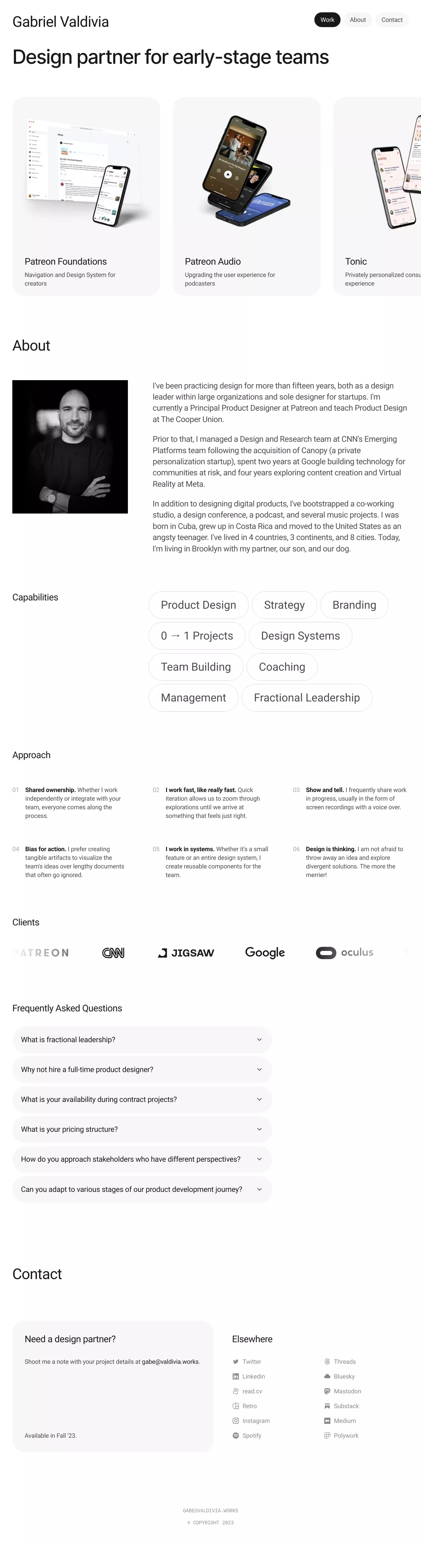 Gabriel Valdivia portfolio page screenshot showcasing Design design