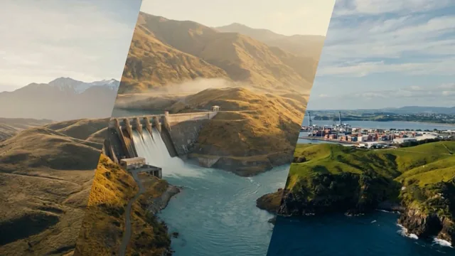A dam, a river and the hills, side by side