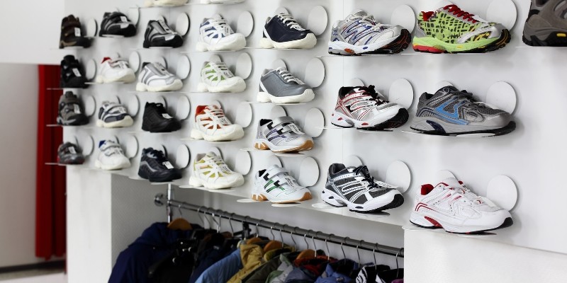 Retail business showcasing a variety of sneakers on display