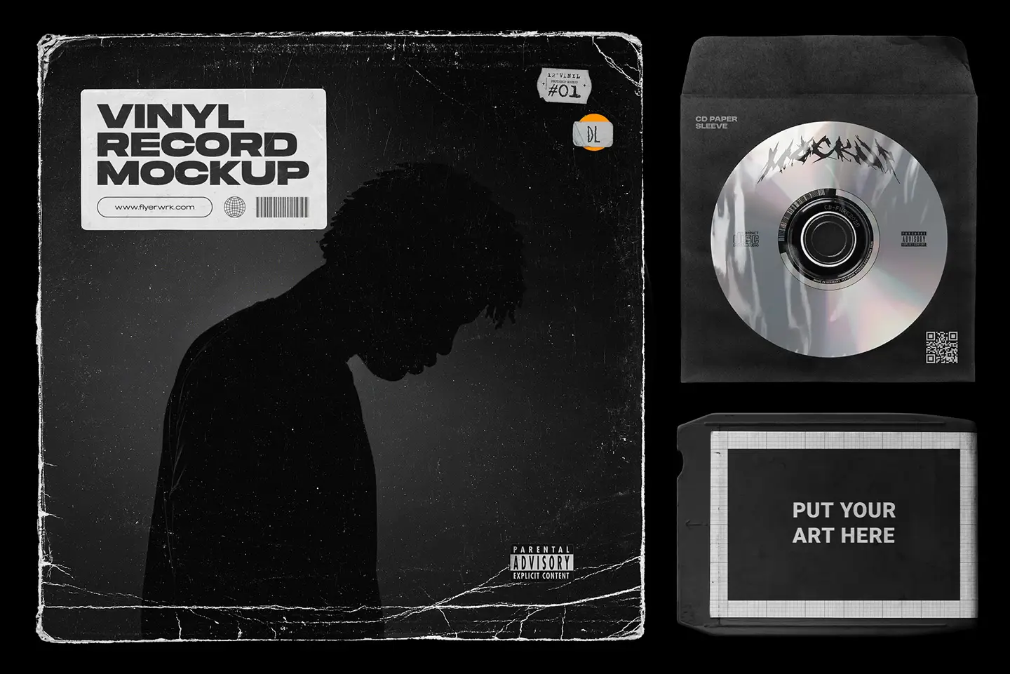 Vinyl record mockup included in Flyerwrk Freebies Vault for album cover and music artwork presentation