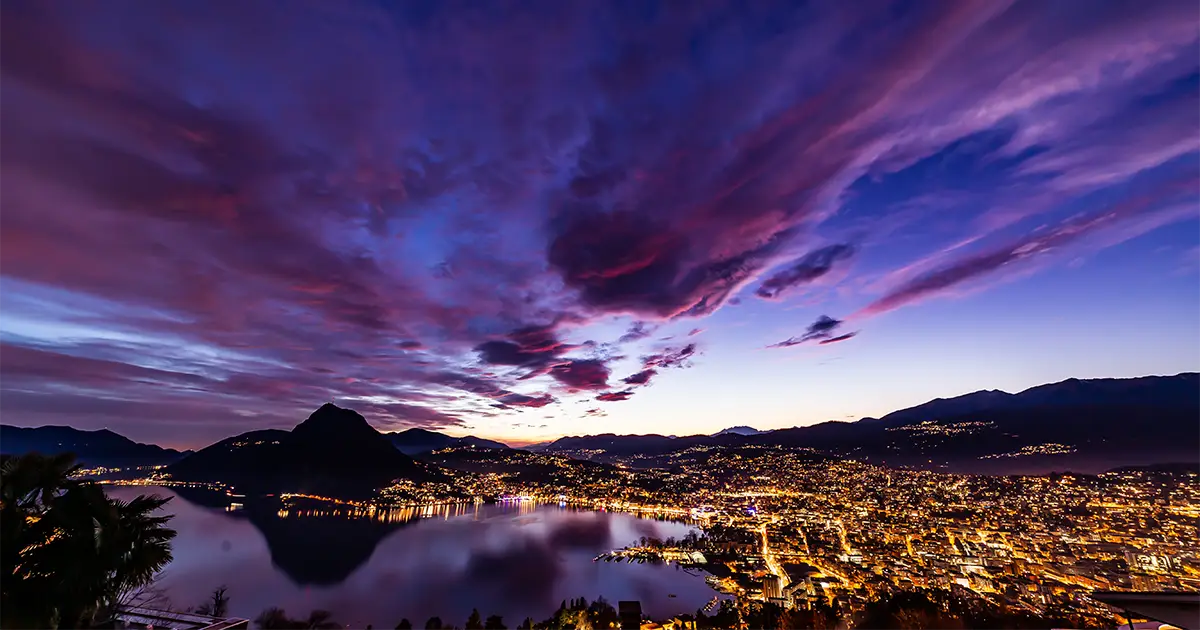 Scenic Lugano skyline representing the location of top Italian luxury furniture manufacturers Rivatelier.